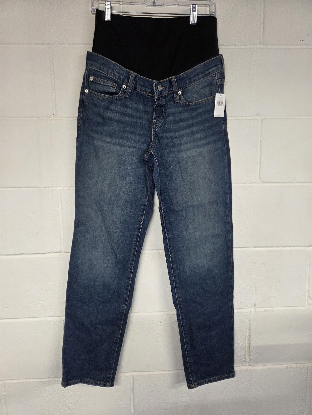 GAP Women's Straight-Leg Maternity Jeans in Dark Blue with Black Panel